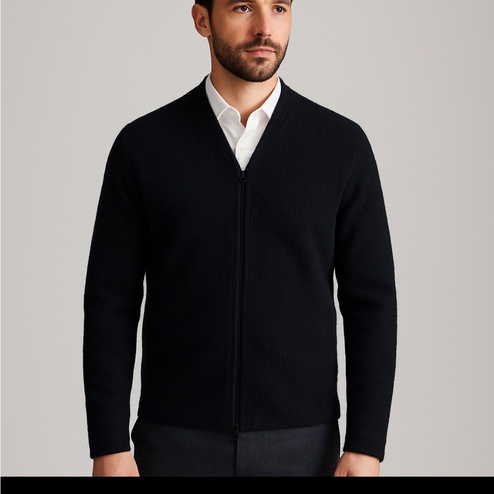 NN07 Jake boiled wool Men's Black Zip-Up Sweater with neckless L